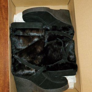 Muks Black Rabbit Fur Mid Calf Boots
